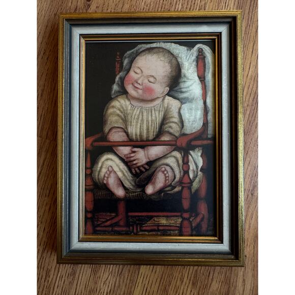 Sleeping Baby in a wooden frame 10x7 Robert Arsenault - Picture 1 of 5